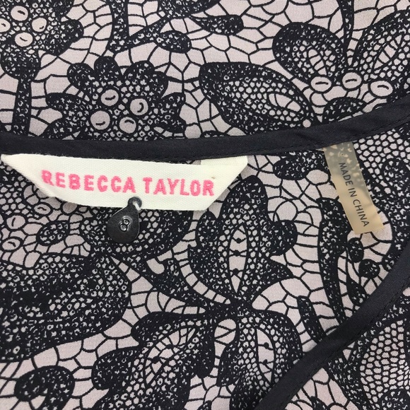 Rebecca Taylor Gray Black Silk Lace Print 100% Silk Long Sleeve Dress - Picture 8 of 10